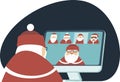Santa Claus has a conference video call with hisÃÂ colleagues from all around the world. Social distancing during coronavirus covid